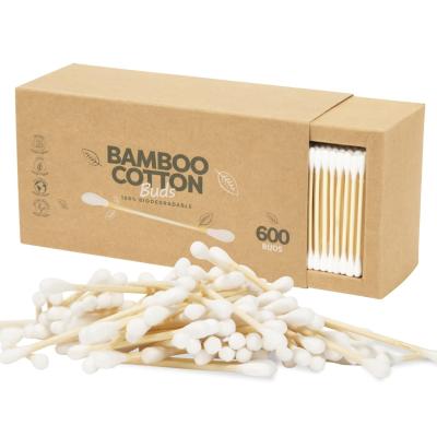 China Organic Cotton Swabs 600 Pack - Biodegradable Vegan Bamboo Cotton Buds With Plant-Based Packaging, Wooden Ear Swabs for sale