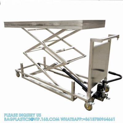 China 304 Stainless Steel Cadaver Trolley Lift Mortuary Morgue Hydraulic Body Lifter Coffin Accessories for sale