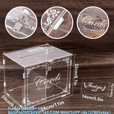 China Acrylic Wedding Card Box Money Post Gift Box Holder, Clear Card Box Large Letter Envelope Boxes With Lock And Slot for sale