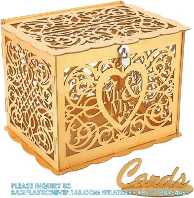 China Wedding Money Box Holder With Sign, Large Rustic Wood Wooden DIY Envelop Gift Card Shadow Boxes With Lock Slot for sale