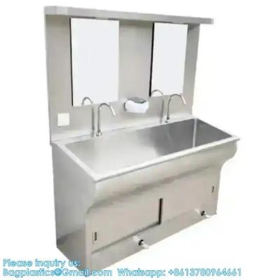 China Hand Washing Sink Wash Basin With Automatic Sensor And Mirror Customized Scrub Sink Induction Pedal Operated for sale