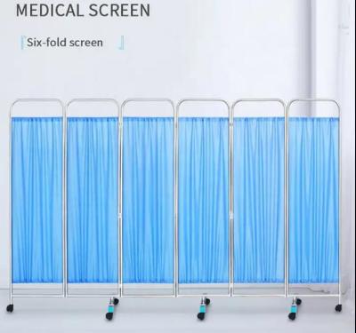 China Medical Stainless Steel Movable Hospital Bedside Ward Screen4 Panel Folding Ward Screen With Wheels for sale