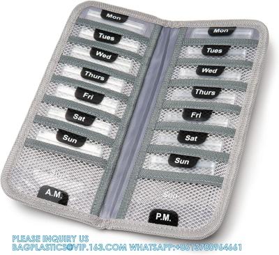 China Pill Organizer + Supplement Case For OTC Medicine, Prescription + Vitamins - 14 Labeled Monday-Sunday Pouches for sale