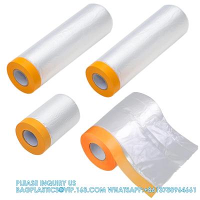 China Tape And Drape,Pre-Taped Masking Film, Masking Paper,Paint Adhesive Protective Paper Roll For Covering Skirting for sale