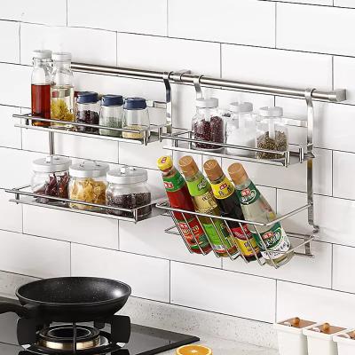 China Wall Mounted Removable Spice Rack Kitchen Storage 2 Tier Spice Rack Kitchen Organizer NO--sustainable drill for sale