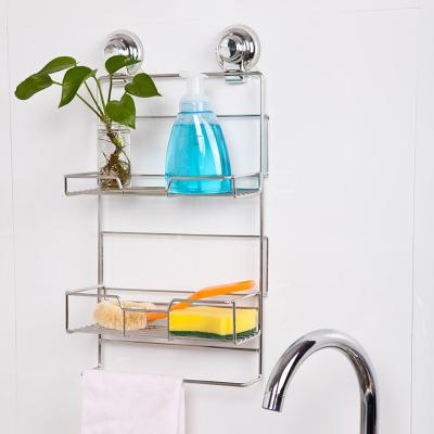 China High Quality Custom Made Stainless Steel Simplicity Piece Bathroom Double Shelf Storage No Drilling Bathroom Kitchen Wall Mounted for sale