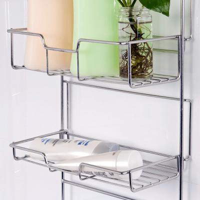 China Simplicity No Drill Suction Cup Stainless Steel Shower Shelf Basket Holder Bathroom Tiered Shower Hanging Shelf for sale