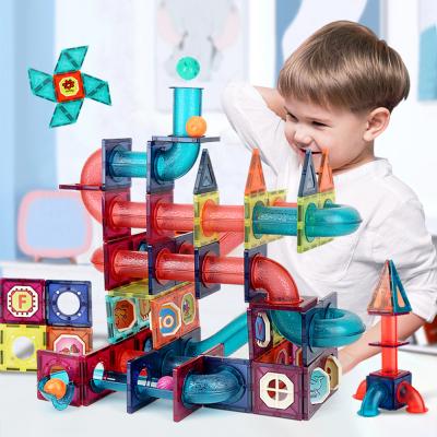 China Learn While Playing Educational Toy Marble Run Building Block DIY Magnetic Blocks Kids Magnetic Jigsaw Puzzle-174 Pieces for sale