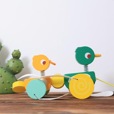 China Child's Playing Toy Montessori Pull Along Wood Educational Walking Toy Ducks for sale