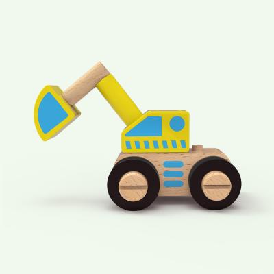 China Toy Excavator Wooden Toy Popular educational DIY Digger Wooden Educational Toy detachable yellow for sale