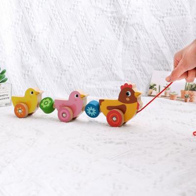 China Best Selling Montessori Educational Toys Wooden Pull Along Toy Hen Chicken Children Other Educational Toys 31.2*9.4*4.6cm for sale