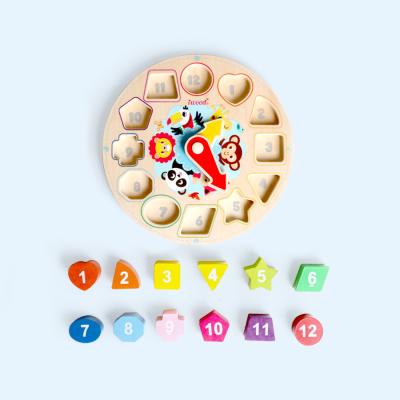 China Educational Wooden Educational Toy Durable Early Learning Montessori Toy Clock Shape Puzzle Wooden for sale