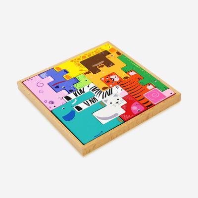 China Child Education Diy Building Block Wooden Jigsaw Jigsaw Educational Toys Jigsaw Puzzle Board Montessori Animal Toys for sale