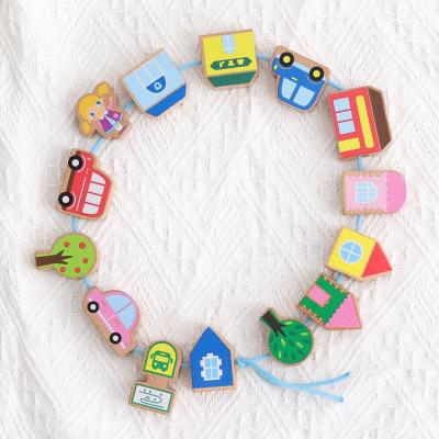 China Animal Game Blocks Threading Stringing Beads Game Toy Wooden Beads Toy Little Hands String Lacing Blocks Educational Toys for sale