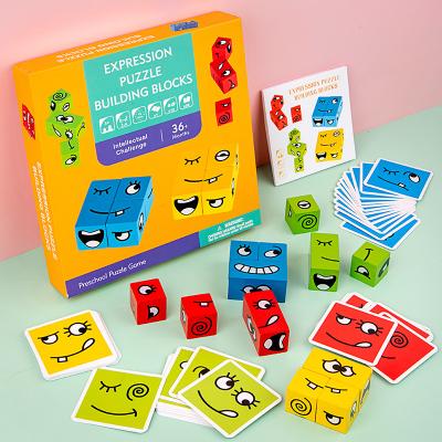 China Hot-selling Building Toy Amazon Facial Expression Block Kids Logical Thinking Intelligence Training Parent-child Emoticon Wooden Block for sale