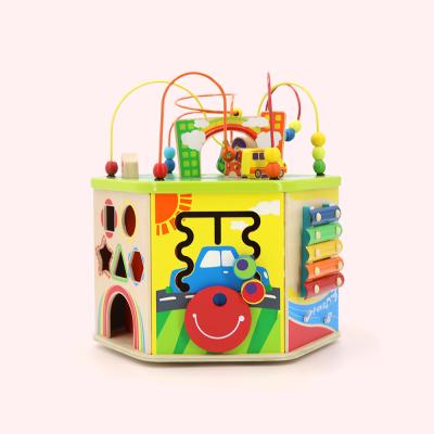 China Turned Wooden Toy Baby Educational Toys Multi-Functional Cube Toy 7 In 1 Activity Six Sides Wooden Maze Cube for sale