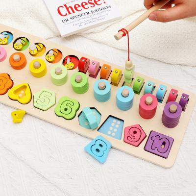 China Early Intellectual Development Log Board 6 In 1 Wooden Montessori Children Baby Game Fishing Toys for sale