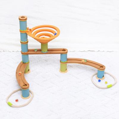 China Toy Factory Wholesale Educational Educational Toy Kids DIY Blocks Portable STEAM Track Bamboo Marble Run Building Blocks for sale