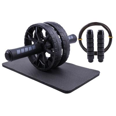 China Popular Belly Jumping Wheel Durable Black Rope Belly Suit Household Fitness Equipment Roll Up Double Wheel Belly for sale