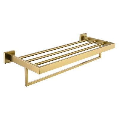 China Durable Bathroom Accessories Manufacturers Wall Mounted Towel Racks With Shelf Gold Towel Hanger for sale