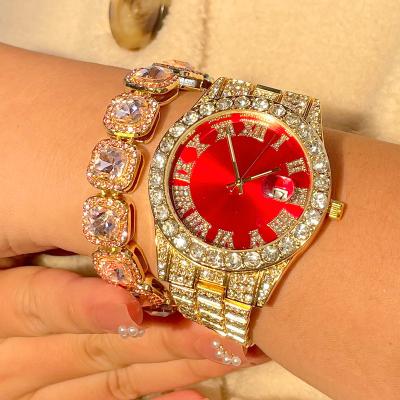 China Fashion\Classic Hip Hop Women\Business\Sports Watch With Bracelet Set Iced Out Women Watches Date Luxury Quartz Watches Cuban Chain Wristwatches Jewelry Set for sale