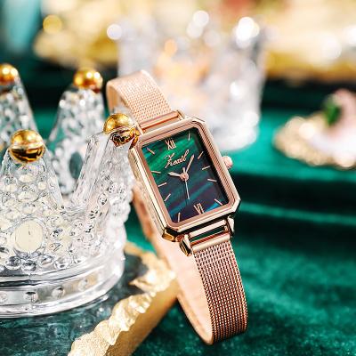 China Simple Rose Gold Mesh Luxury Women Girl's Watches Green Dial Quartz Watch Ladies Square Kids Women's Watches Reloj Mujer for sale