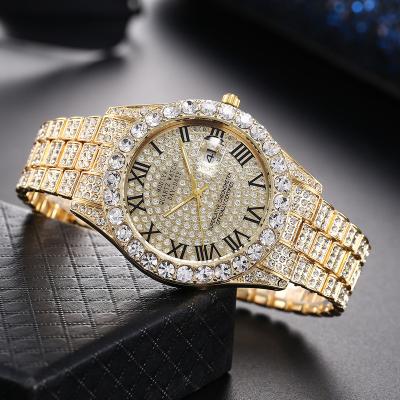 China Mens Lced Off Top Brand Mens Watches Calendar Diamond Hip Hop Luxury Watch For Hitter Stainless Steel Band Crystal Wristwatch relojes for sale