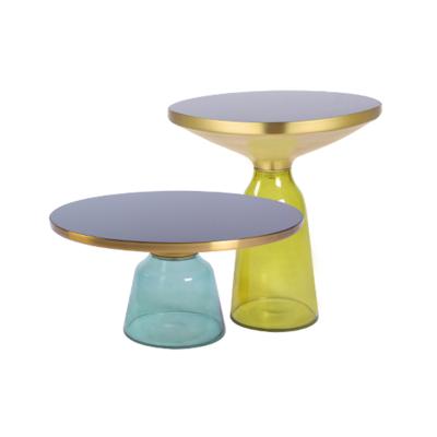 China Factory Sale Side Convertible Glass Table Bell Glass Coffee Table Set Design for sale