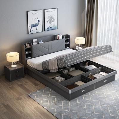 China Melamine + PU Leather, Wood Wooden Boxed Storage Bed Design Drawer Storage Bed High for sale