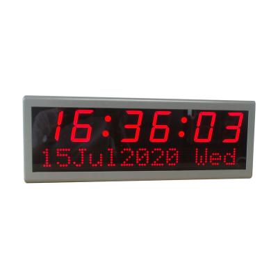 China LUMINOVA LED red NTP POE clock, stainless steel case, with date text display for sale