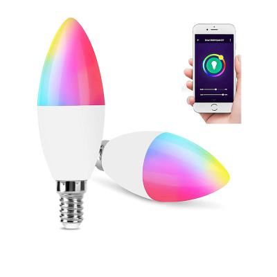 China bulk rgbcw controllable wifi alexa google alexa desk bulb smart candle light bulb 4W e14 for home for sale