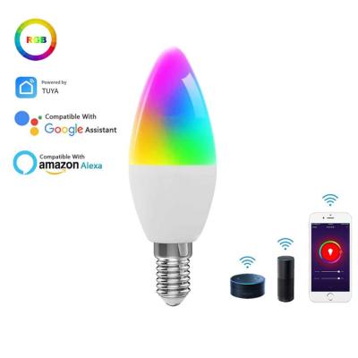 China Vintage office 12v garden ceiling wifi smart candle bulbs alexa music key color change plastic tuya e14 e12 for sale