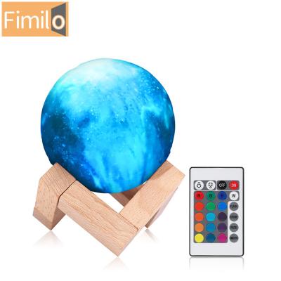 China EUROPEAN Dropshipping 3D printing touch moon lamp with 16 colors, with remote control rechargeable children's night light for sale