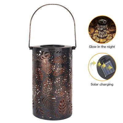 China Solar Garden Lantern Lights Outdoor Garden Lights Metal Leaf Pattern Lights Hanging Lamp for Outdoor or Patio Table for sale