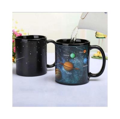 China Sustainable Home Decoration Gift Suspending Heat Sensitive 13oz Coffee Ceramic Discoloration Cup Color Changing Mug With Handle for sale