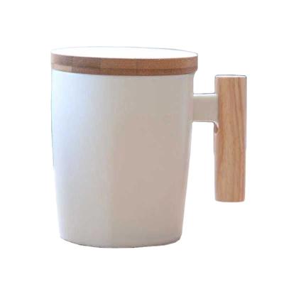 China Sustainable Upclay 400ml Ceramic 14oz Coffee Mug With Wooden Marble Lid Mug for sale