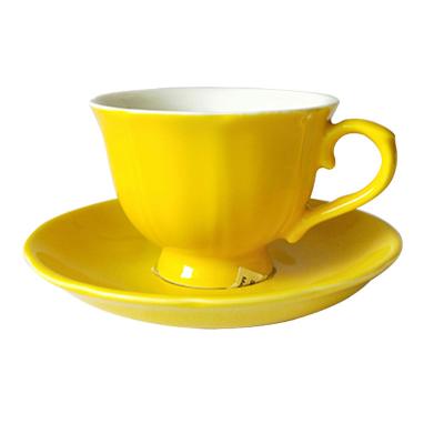 China Sustainable Upclay Fashion Color Glaze Ceramic European Home Coffee Cup And Saucer 90cc White Color Set for sale