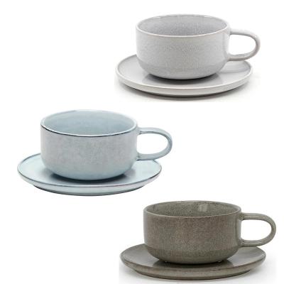 China Sustainable Upclay Stoneware Reactive Coffee Relic Tea Cup And Saucer Mist 260ml 15cm Granite Gray Mug for sale