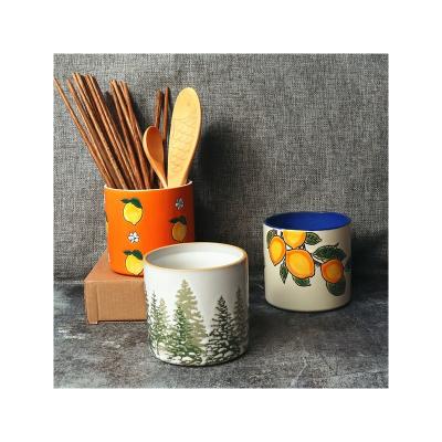 China Freshness Preservation Hand Printing Canisters Sets For Kitchen Ceramic Chopsticks Cutlery Drying Holder for sale