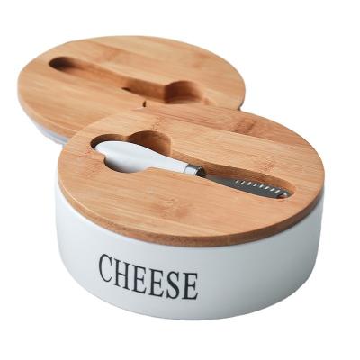 China Freshness Preservation Large Capacity Butter Dish with Knife Ceramic Butter Box with Lid Cheese Plate Butter Storage Food Container for sale