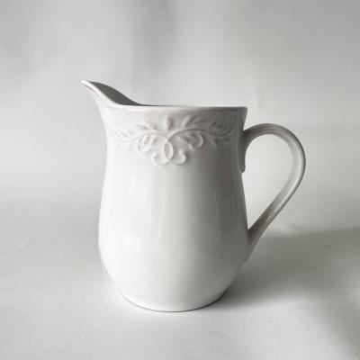 China Sustainable Upclay White Natural Color Glazed Hand made Nordic Sand Gallon Ceramic Blender Water Milk Jug for sale