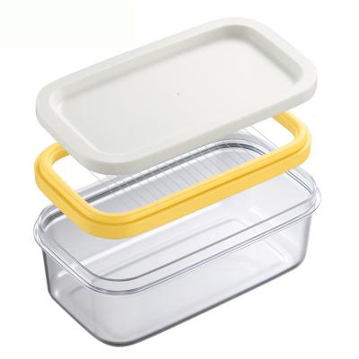 China Freshness Keeping Butter Container For Refrigerator Butter Box With Net Cut Stainless Steel Slicer Cheese Glass Butter Keeper Container Box for sale