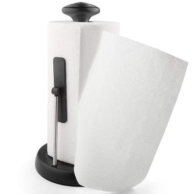 China Sustainable paper towel holder countertop with weighted base and adjustable spring arm easy tearing paper towel dispenser fits in the kitchen for sale