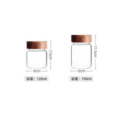 China Portable Clear Glass Jar Stored High Borosilicate Transparent Glass Storage Jar Lid Candy Jar Mason Jars Glass Storage Wooden Small for sale