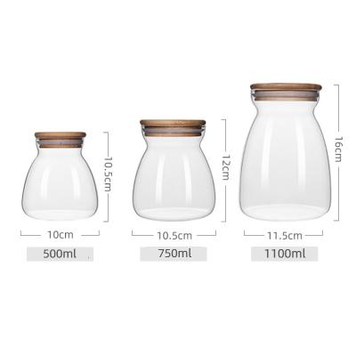 China Freshness Keeping Cone Glass Jars With Lid 500ml 750ml 1100ml Bamboo Yogurt Storage Jar Office Organization Storage Bins Glass Food Containers for sale