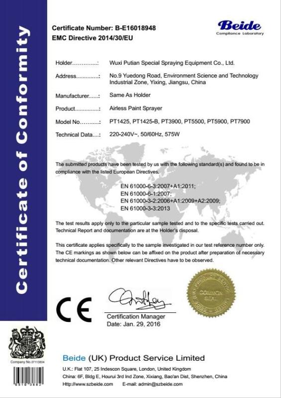 CE certificate - Wuxi putian special spraying equipment CO.,LTd