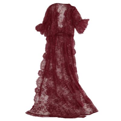 China Polyester Women's Lingerie Sexy Feather Flared Long Sleeve Perspective Long Dress Dresses for sale