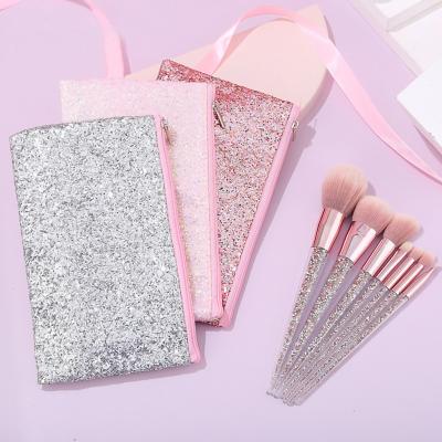 China Angular Blush 5pcs Diamond Handle Make Up Brushes Pink Diamond Makeup Brushes Set With Sequin Bag for sale