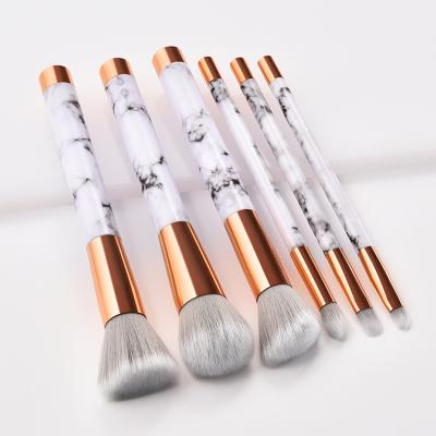 China Angular Blush Custom 6pcs Vegan Marble Handle Makeup Brush Set Marble Makeup Brush Set With Gold Stand Head for sale