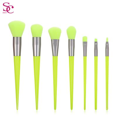 China Angular Blush 7 Pieces Purple Red Makeup Brushes Plastic Handle Make Up Brush Set Yellow Makeup Brush 7pcs Set for sale